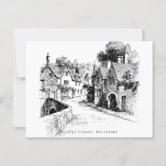 Castle Combe Village Sketch, Wiltshire England   Postcard