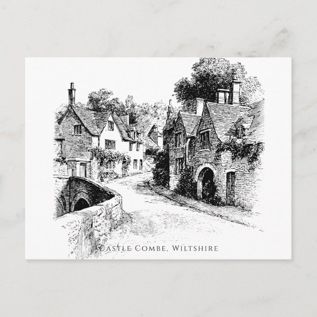 Castle Combe Village Sketch, Wiltshire England   Postcard (Front)