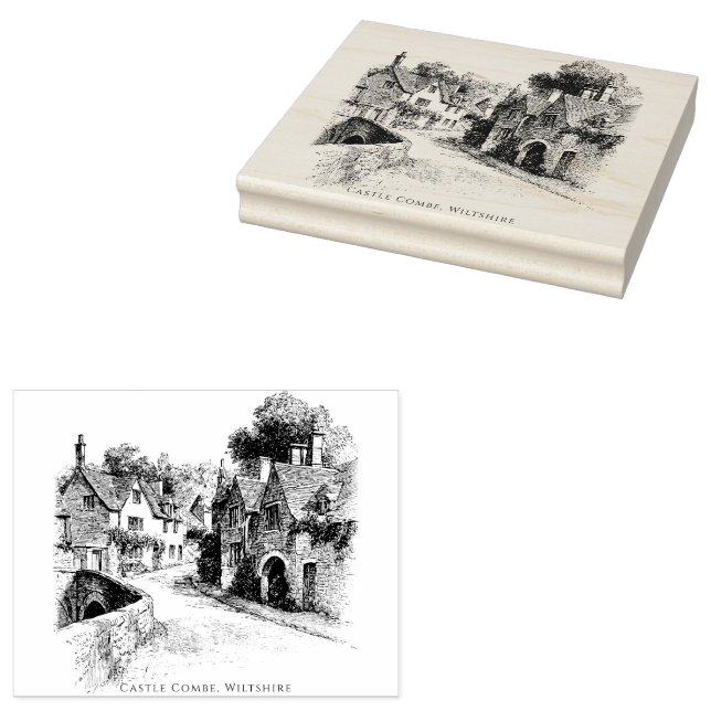 Castle Combe Village Sketch, Wiltshire England   Rubber Stamp (Stamped)