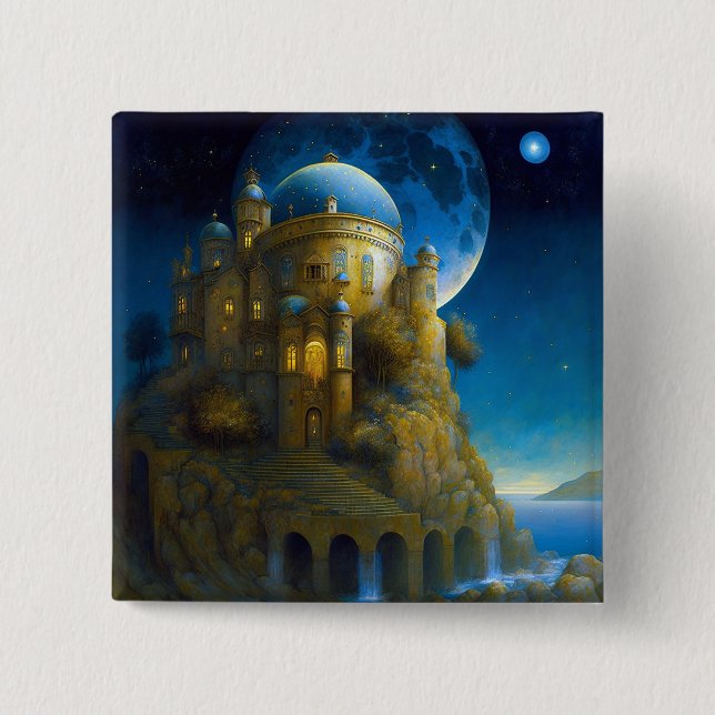 Castle Fantasy Moon Landscape 15 Cm Square Badge (Front)