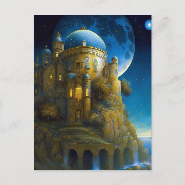 Castle Fantasy Moon Landscape Postcard (Front)