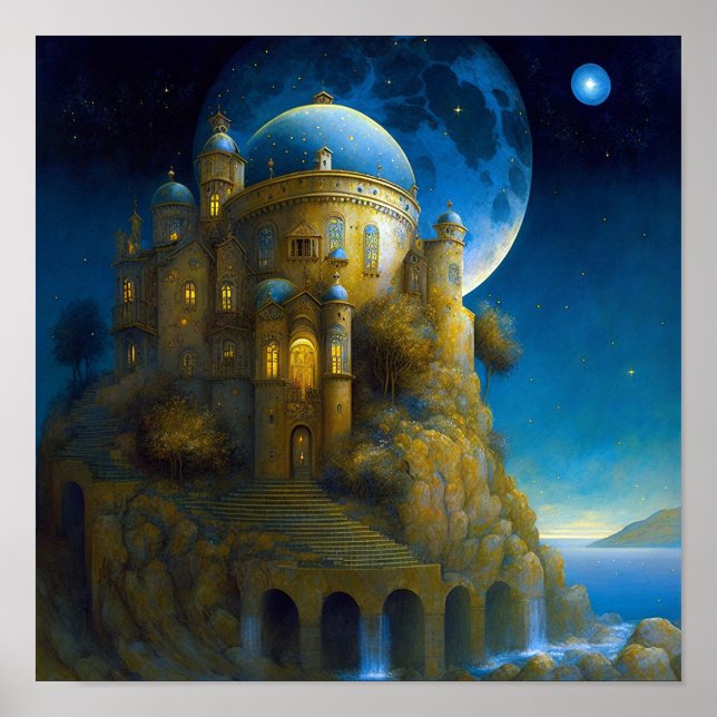 Castle Fantasy Moon Landscape Poster (Front)