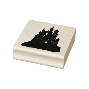 Castle Fortress Silhouette Halloween Rubber Stamp