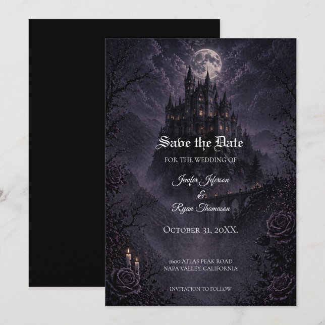 Castle Gothic wedding save the date invitation (Front/Back)