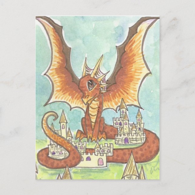 Castle Guard cute Cartoon Dragon Fantasy Art Postcard (Front)