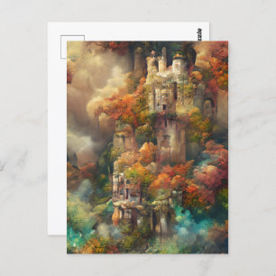 Castle In Forest, Fantasy Jungle, Fall Postcard