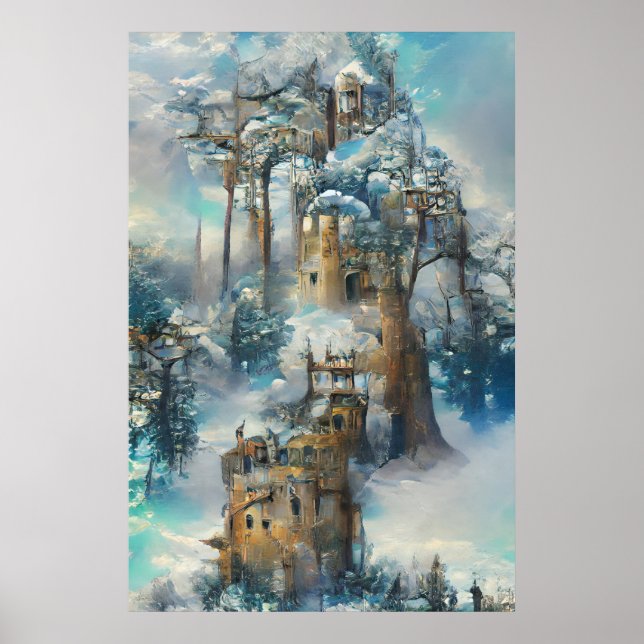 Castle In Forest, Fantasy Jungle, Magic Castle Poster (Front)
