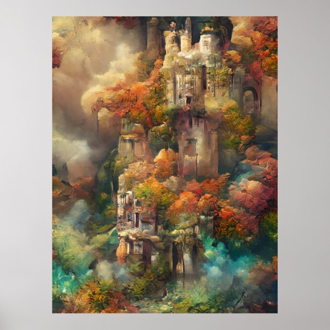 Castle In Forest, Fantasy Jungle, Magic Castle Poster (Front)