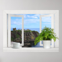 Castle in Scotland -- Open Window View of Coast