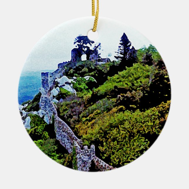 Castle in Sintra Portugal Ceramic Tree Decoration (Front)