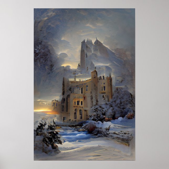 Castle In Snow, Retro Castle, Christmas Gift Poste Poster (Front)