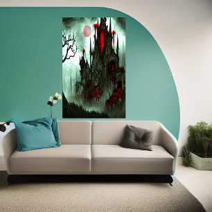 Castle in the horror forest   AI Art Poster