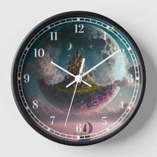 Castle In The Moon Fantasy Art Clock