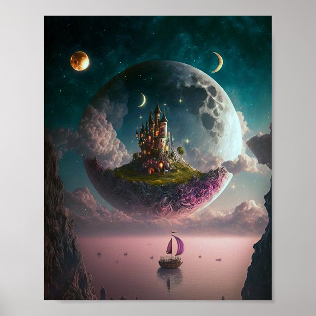 Castle In The Moon Fantasy Art Poster (Front)