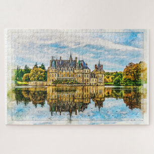 Castle in the reflection of autumn. France. Jigsaw Puzzle