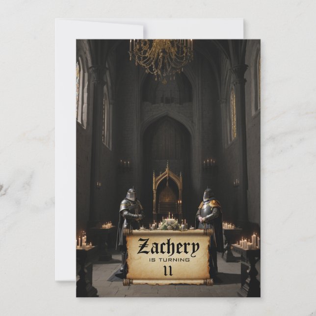 *~* Castle Mediaeval KNIGHTS Armour AP88 Birthday Invitation (Front)