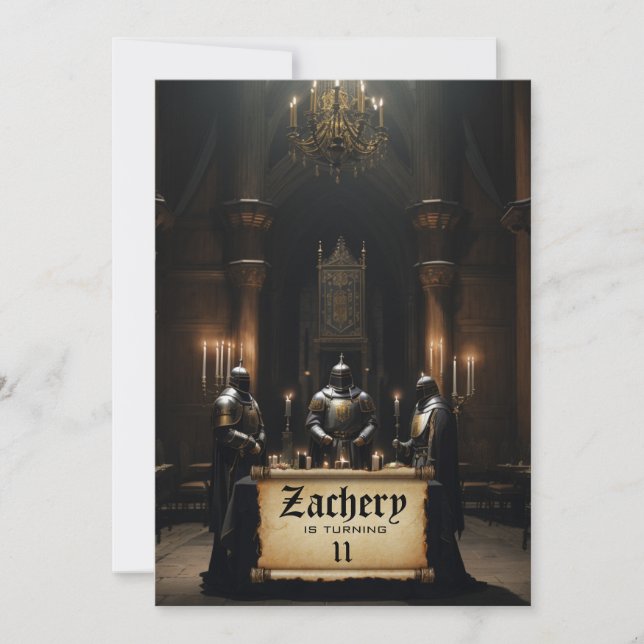 *~* Castle Mediaeval Theme 3 KNIGHTS AP88 Birthday Invitation (Front)