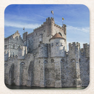Castle of the Counts in Ghent. Square Paper Coaster