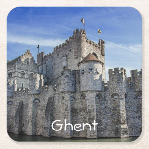 Castle of the Counts in Ghent. Square Paper Coaster