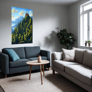 Castle on a hill in the forest AI Art Poster