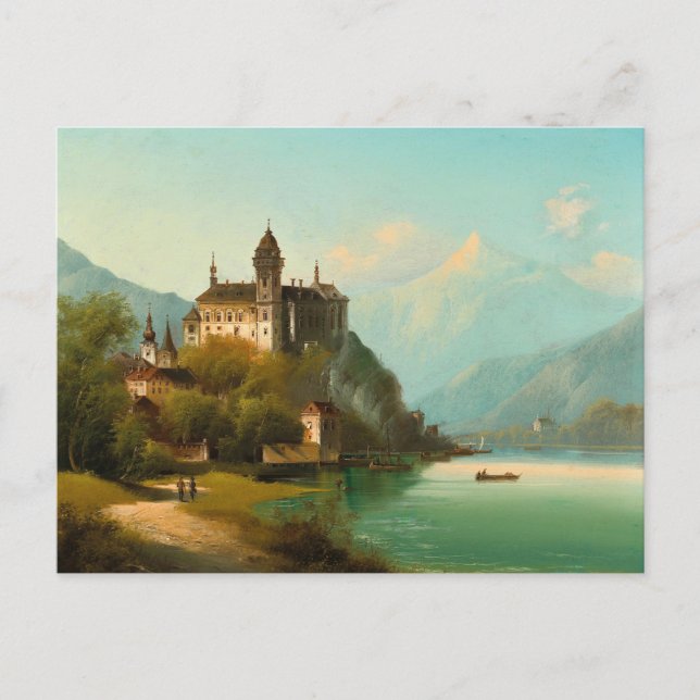 Castle on Mountain Lake | Johann Wilhelm Jankowsky Postcard (Front)