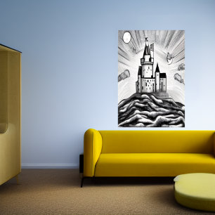 Castle on the hill   AI Art Poster