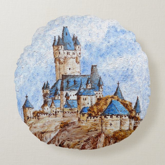 Castle on the River Rhine Round Cushion (Front)