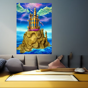 Castle on the rock by the sea   AI Art Poster