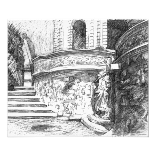 Castle pencilart  Monochrome Black & White Photo Print (Front)