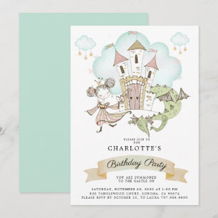 Castle Princess Dragon Girl's Pink Birthday Invitation