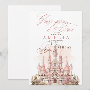 Castle Princess Pink 1st Birthday Party   Invitation