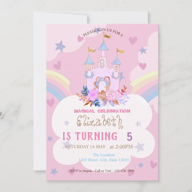 Castle Rainbow Cloud Birthday Invitation (Front)