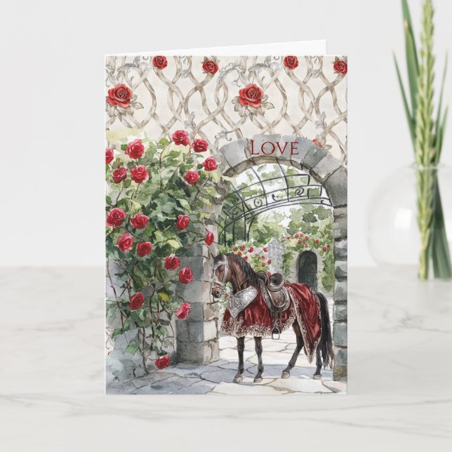 Castle Red Royal Romantic Roses Horse Card (Front)