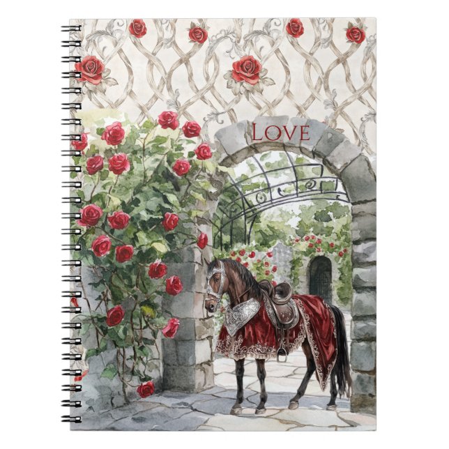 Castle Red Royal Romantic Roses Horse Notebook (Front)