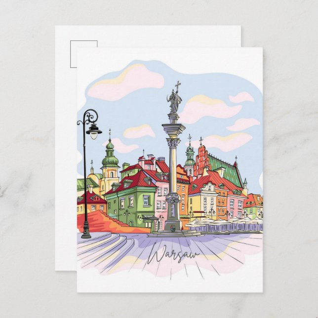 Castle Square in Warsaw Poland Illustration Travel Postcard (Front/Back)