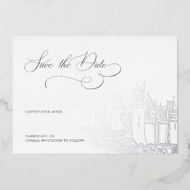 Castle Themed Save the Date Silver (Front)
