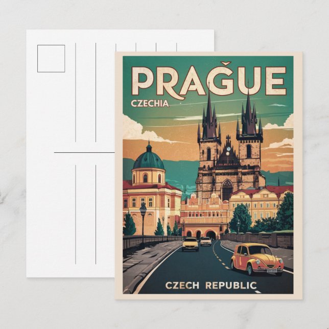 castle vintage travel prague czech republic gifts postcard (Front/Back)