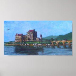 Castle with dragon and wizard poster