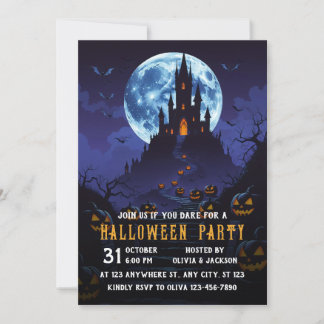 Castle With Moon, Pumpkin Halloween Invitation