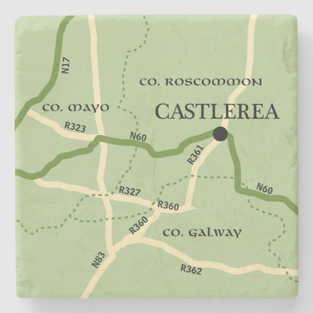 Castlerea County Roscommon Ireland Road Map Stone Coaster (Front)