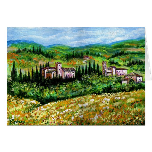 CASTLES IN CHIANTI LANDSCAPE ,YELLOW FLOWER FIELDS (Front Horizontal)