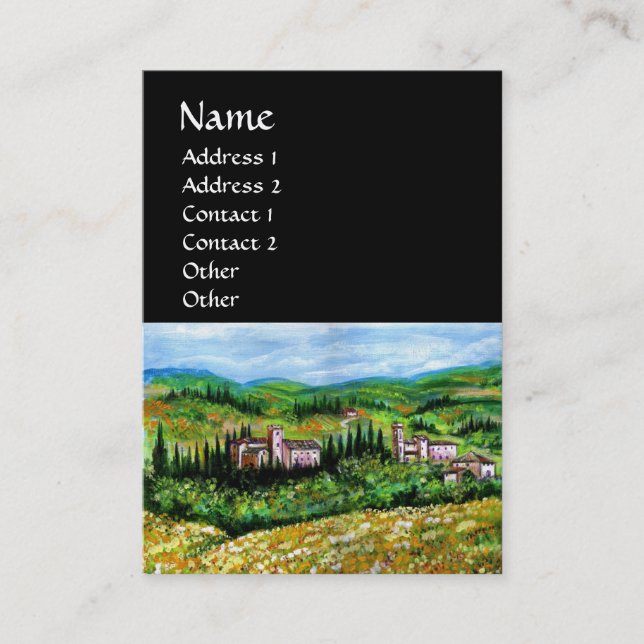 CASTLES IN CHIANTI LANDSCAPE ,YELLOW FLOWER FIELDS BUSINESS CARD (Front)