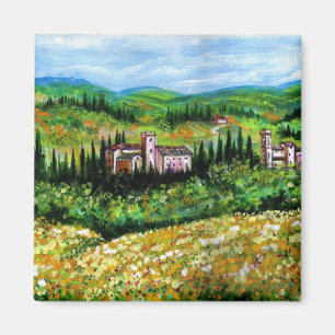 CASTLES IN CHIANTI LANDSCAPE ,YELLOW FLOWER FIELDS MAGNET