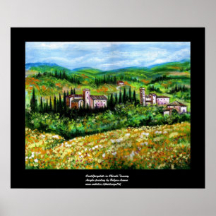 CASTLES IN CHIANTI LANDSCAPE ,YELLOW FLOWER FIELDS POSTER