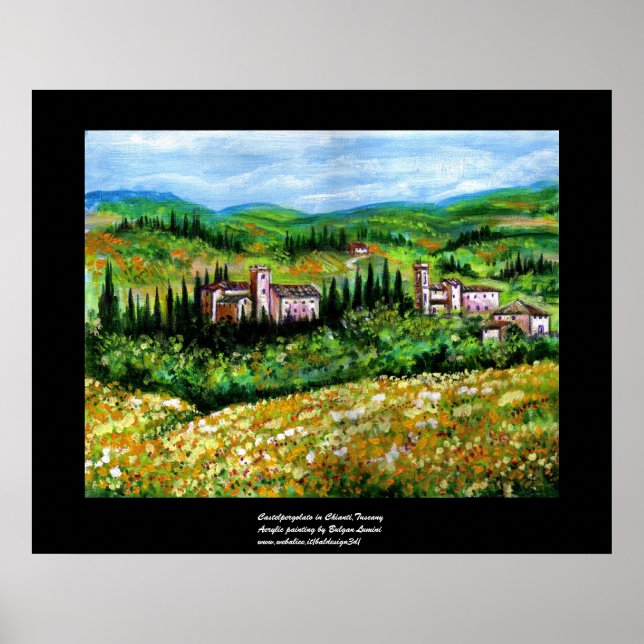 CASTLES IN CHIANTI LANDSCAPE ,YELLOW FLOWER FIELDS POSTER (Front)