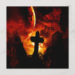 Castles & Vampire Skulls (on back) Halloween Party Invitation