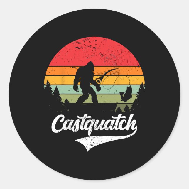 Castquatch Funny B Fisherman Fishing Meme  Classic Round Sticker (Front)