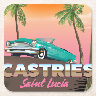 Castries Saint Lucia exotic tropical travel poster Square Paper Coaster