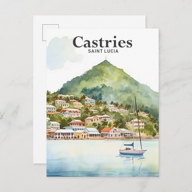 Castries Saint Lucia Watercolor Painting Travel Postcard (Front/Back)