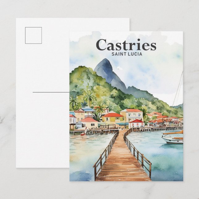 Castries Saint Lucia Watercolor Painting Travel Postcard (Front/Back)